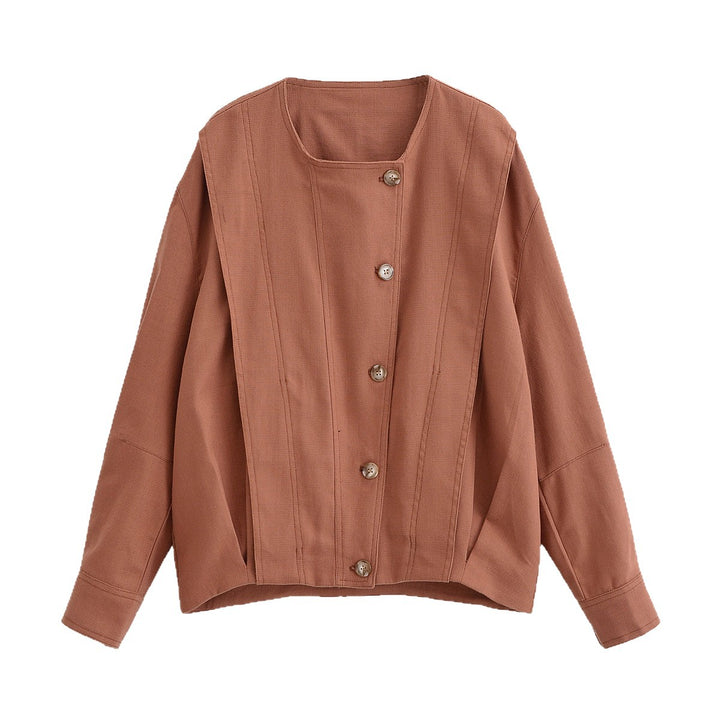 Damen Boxy-Übergangsjacke mit Rundhalsausschnitt, dekorativen Steppnähten und sichtbarer Knopfleiste Drune