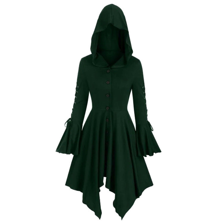 Damen nan Kapuzen-Mantelkleid mit asymmetrischem Zipfelsaum und geschnürten Glockenärmeln Drune