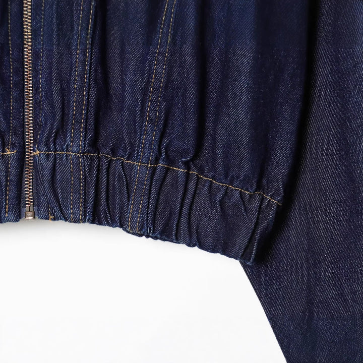 Damen Kurze Jeansjacke mit Reißverschluss, taillierter Kordelraffung und Western‑Details Drune