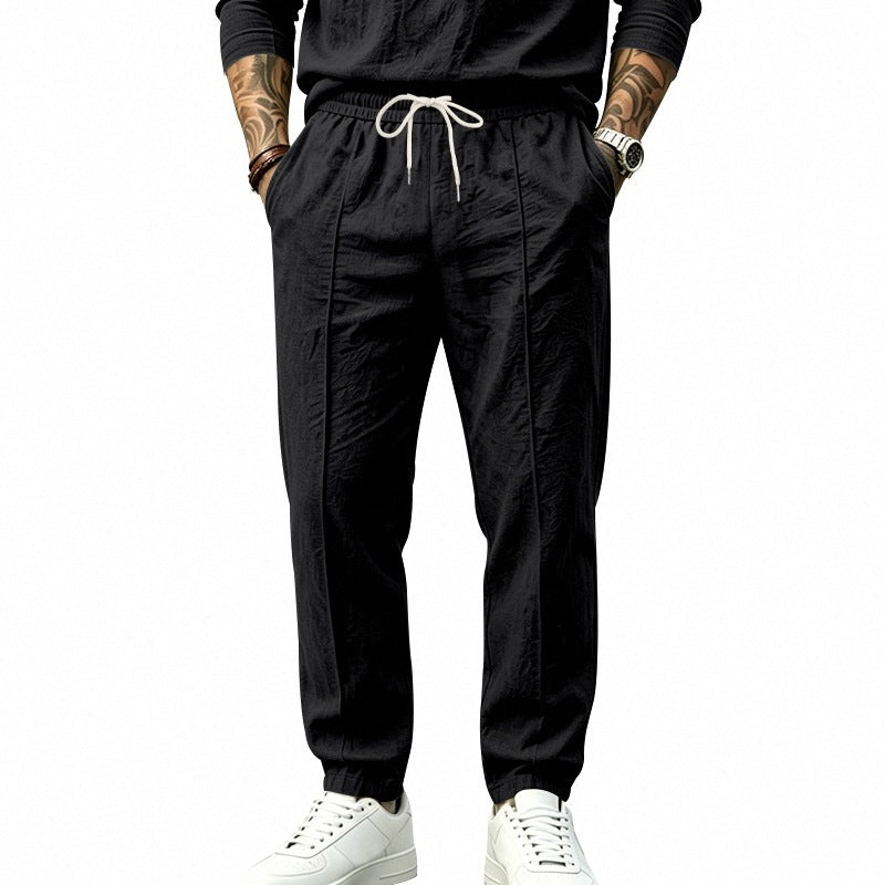Herren Tapered-Freizeithose mit Tunnelzug, Bügelfalte und elastischem Saum Drune