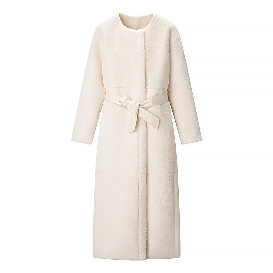 Damen Maxilanger Oversize-Teddymantel mit minimalistischem Stehkragen und verdeckter Druckknopfleiste Drune