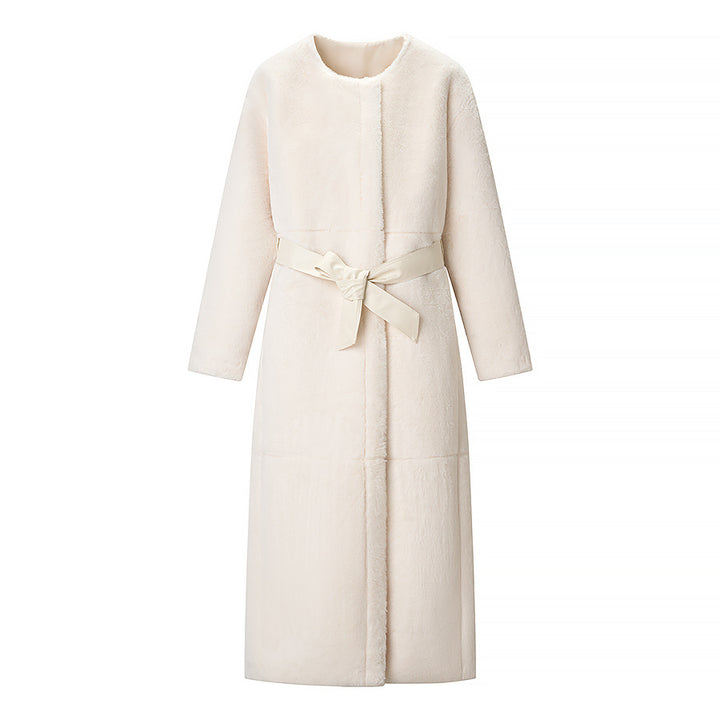 Damen Maxilanger Oversize-Teddymantel mit minimalistischem Stehkragen und verdeckter Druckknopfleiste Drune