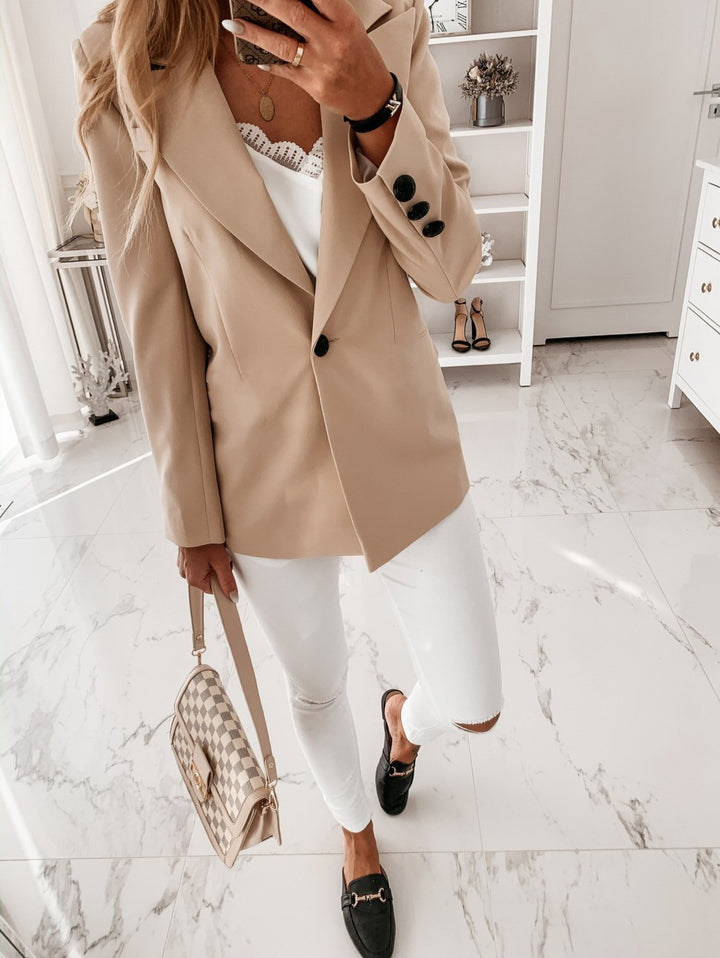 Damen eleganter oversized Blazer mit strukturierten Details und langen Ärmeln Drune