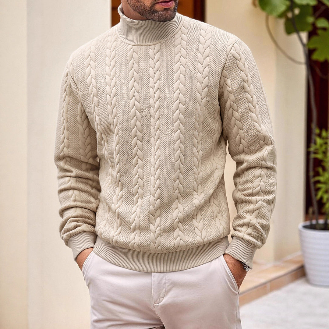 Herren Rollkragenpullover mit Zopfstrickmuster und gerippten Bündchen Drune