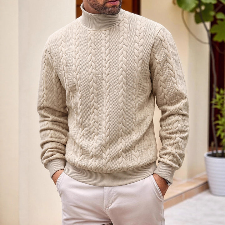 Herren Rollkragenpullover mit Zopfstrickmuster und gerippten Bündchen Drune