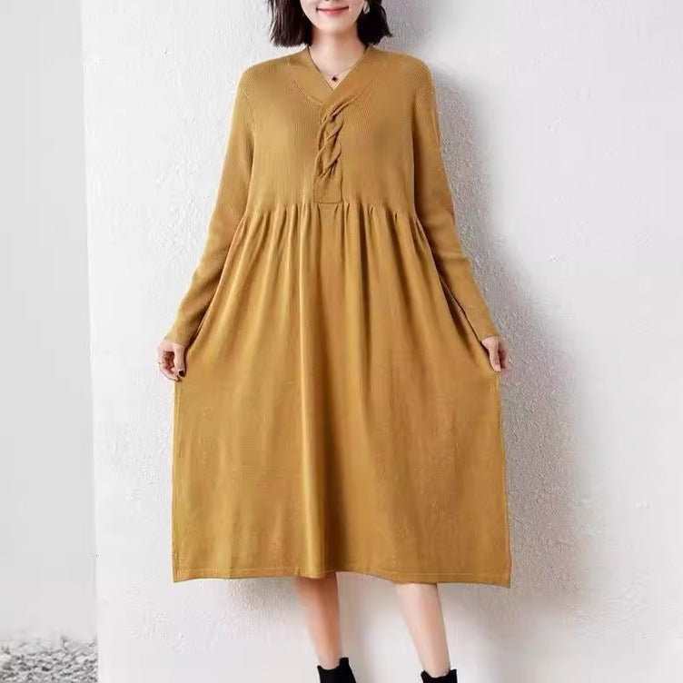 Damen Kleid mit langem Arm und moderne Wickeloptik Drune