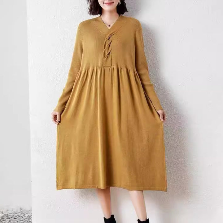 Damen Kleid mit langem Arm und moderne Wickeloptik Drune