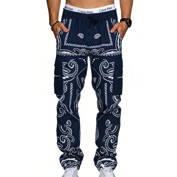 Herren Cargo-Hose mit Bandana-Print, elastischem Bund und Zipper-Taschen Drune