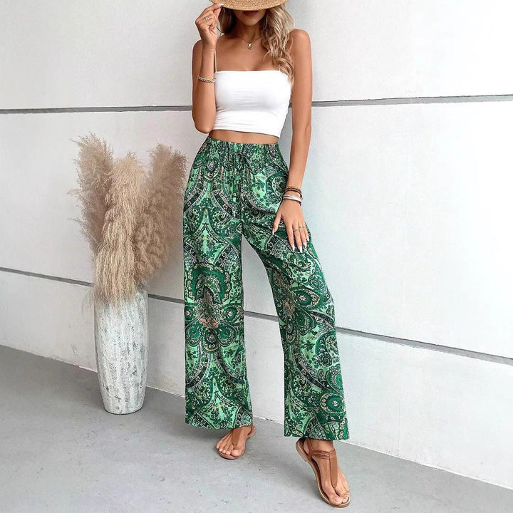 Damen weite Palazzo-Hose mit elastischem Bund und paisley Muster Drune