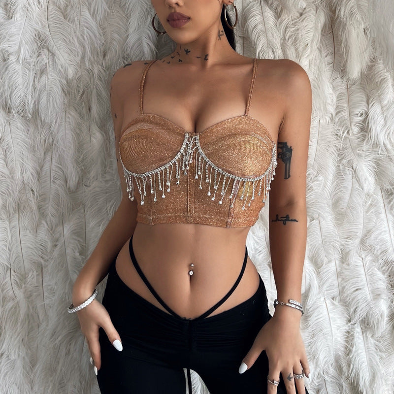 Damen Glitzerndes Bustier mit funkelnden Strassdetails und Spaghettiträgern Drune