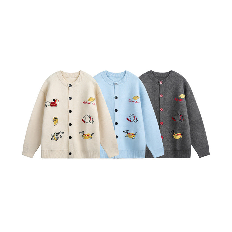 Damen Gestrickte Oversize-Cardigan mit verspielten Hunde-Stickereien Drune