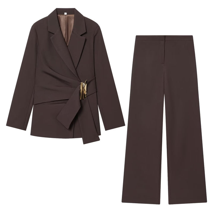 Damen Zweiteiliges Wickelblazer- und Palazzo-Anzugset mit Ziergürtel Drune