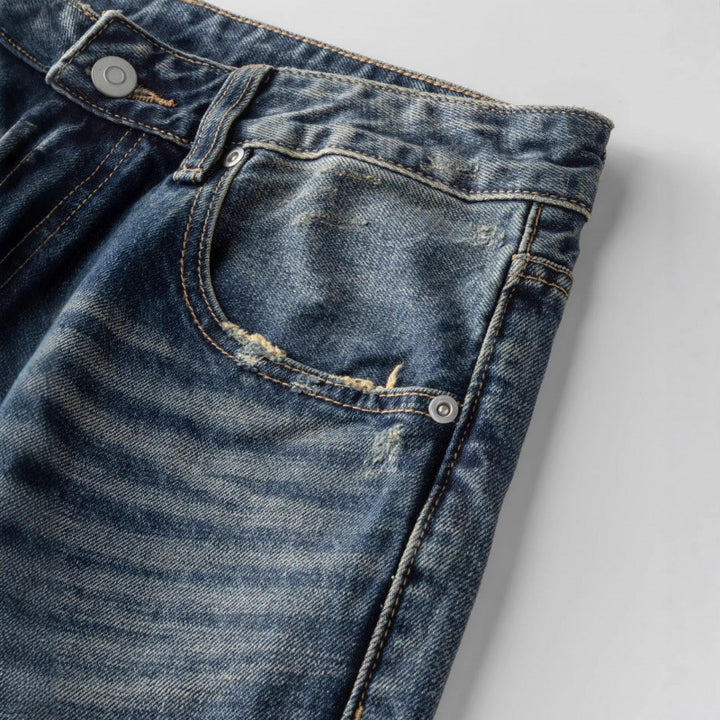 Herren weite Vintage-Jeans mit hoher Taille und ausgeprägter Used-Waschung Drune