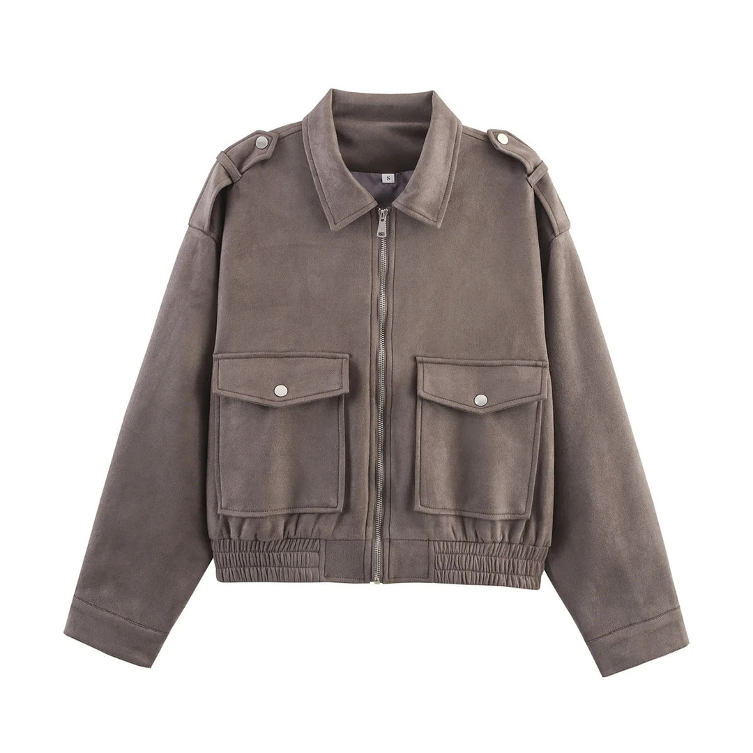 Damen nan cropped Utility-Jacke mit Schulterklappen, aufgesetzten Pattentaschen und elastischem Saum Drune