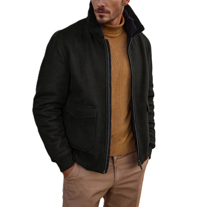 Herren Kurze Bomberjacke mit Teddykragen, Cargo-Pattentaschen und Reißverschluss Drune