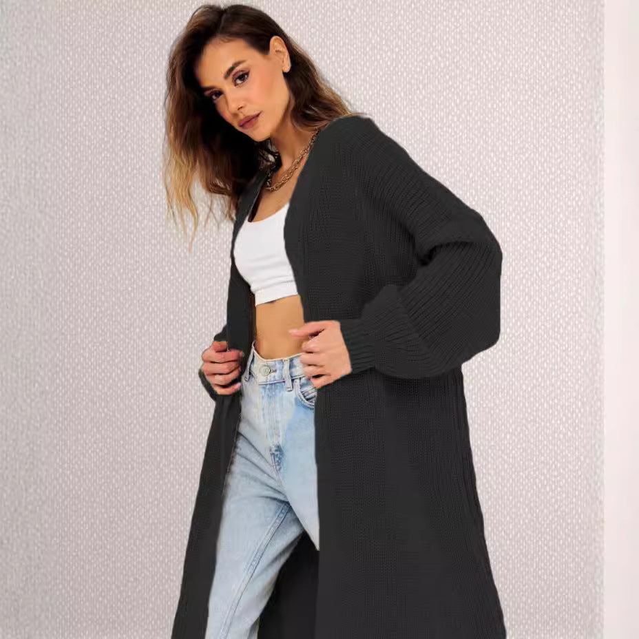 Damen Langer gestrickter Cardigan mit lässigem Schnitt und strukturierter Textur Drune