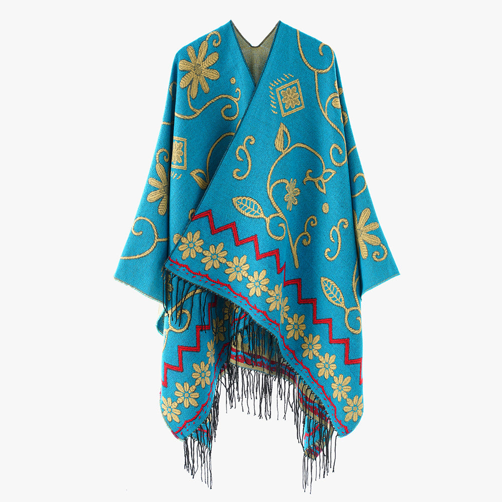 Damen Jacquard Überwurfcape aus feinem Strick mit Paisley-Bordüre Drune