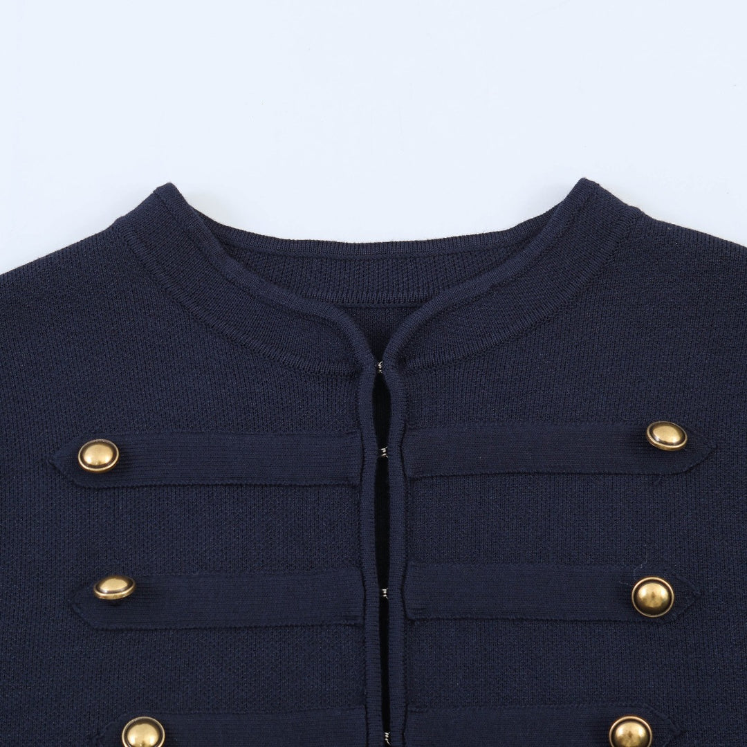 Damen Gekürzte Militärblazer‑Jacke mit Stehkragen, dekorativen Zierriegeln und Goldknöpfen Drune