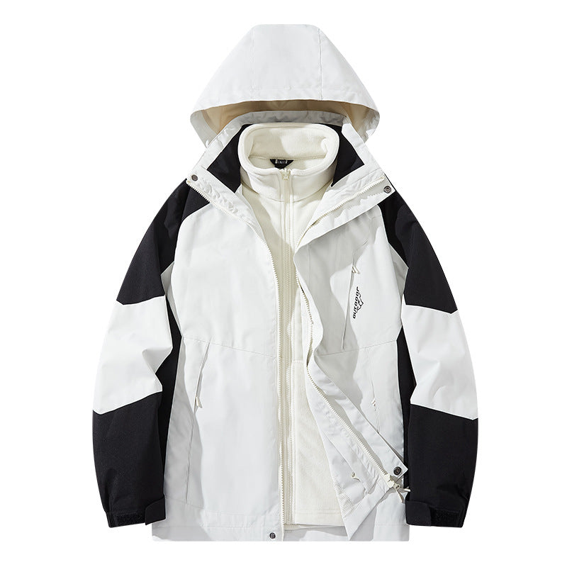 Herren Wasserabweisende zweilagige Trekkingjacke mit abnehmbarer Fleece-Innenjacke und Kapuze Drune