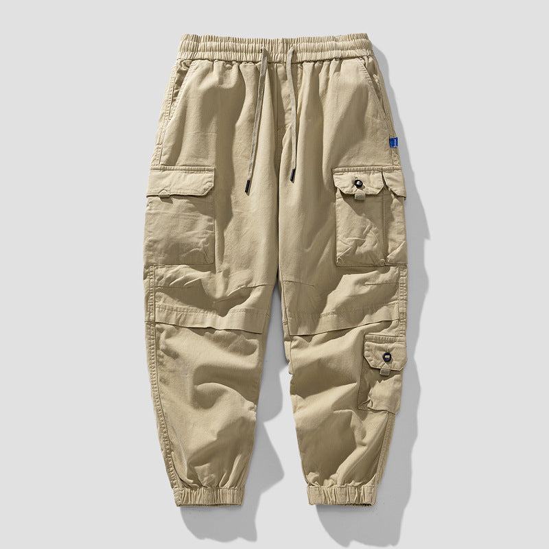 Herren Leichte Canvas-Cargohose im Joggerstil mit elastischem Bund, segmentierten Kniepaneelen und verdeckten Klappentaschen Drune