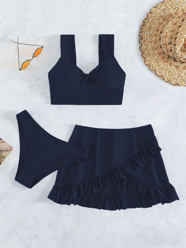 Damen Freizeit-Bikini-Set mit Wickelrock und stützenden Trägern Drune