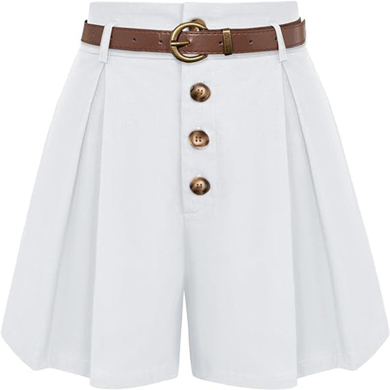 Damen Plissee-Cargo-Shorts mit hohem Bund und dekorativem Gürtel Drune