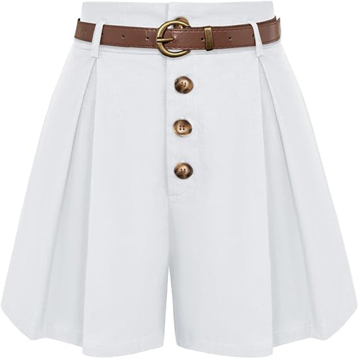 Damen Plissee-Cargo-Shorts mit hohem Bund und dekorativem Gürtel Drune