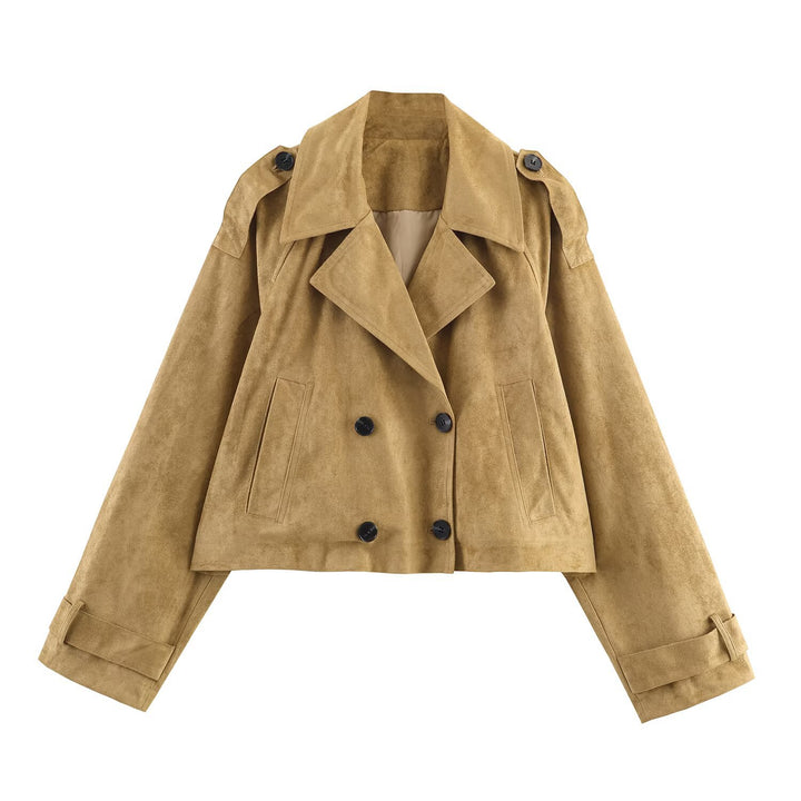 Damen elegante Kurzjacke im Biker-Stil aus weichem Kunstleder Drune