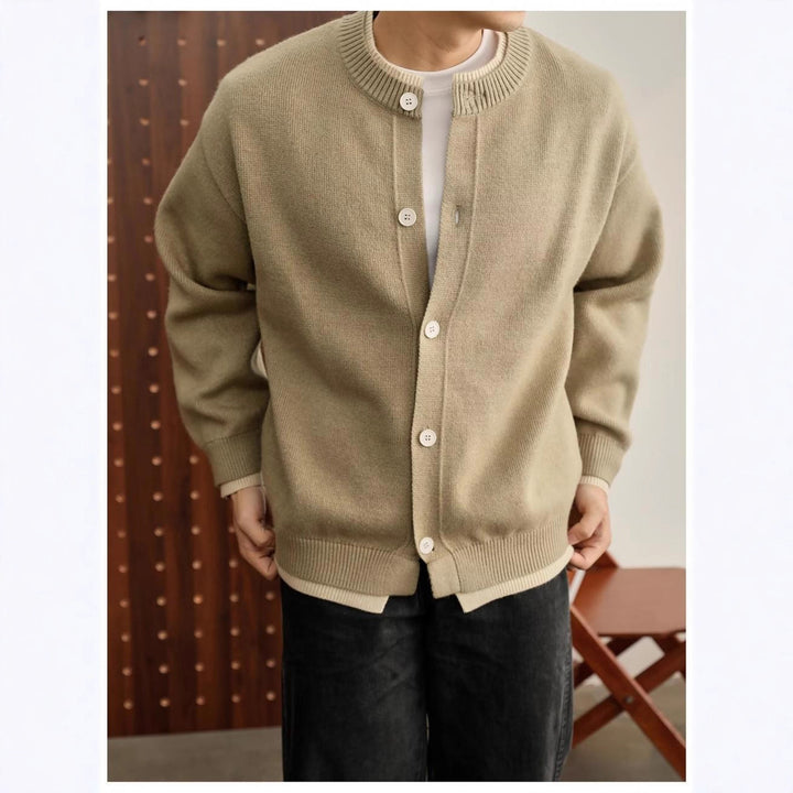 Herren Modische Strickjacke mit Rundhalsausschnitt Drune
