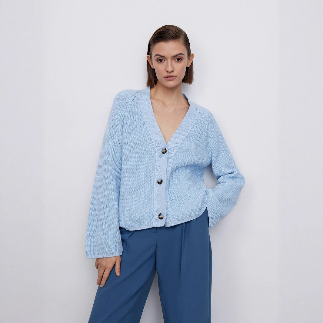 Damen Strickjacke mit großem V-Ausschnitt und Knopfverschluss Drune