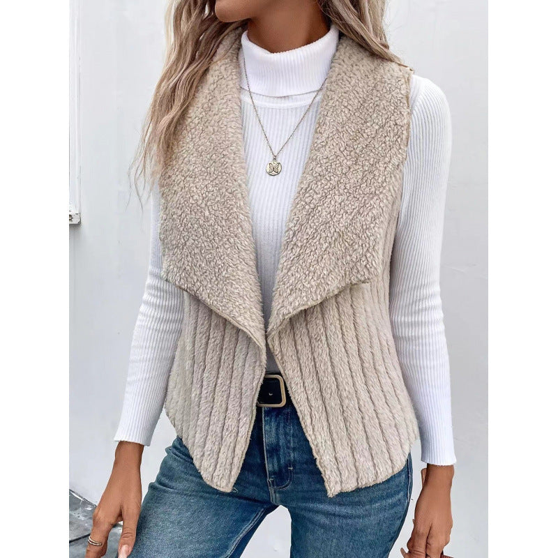 Damen Kuschelige Fleece-Weste mit asymmetrischem Kragen und lässigem Schnitt Drune