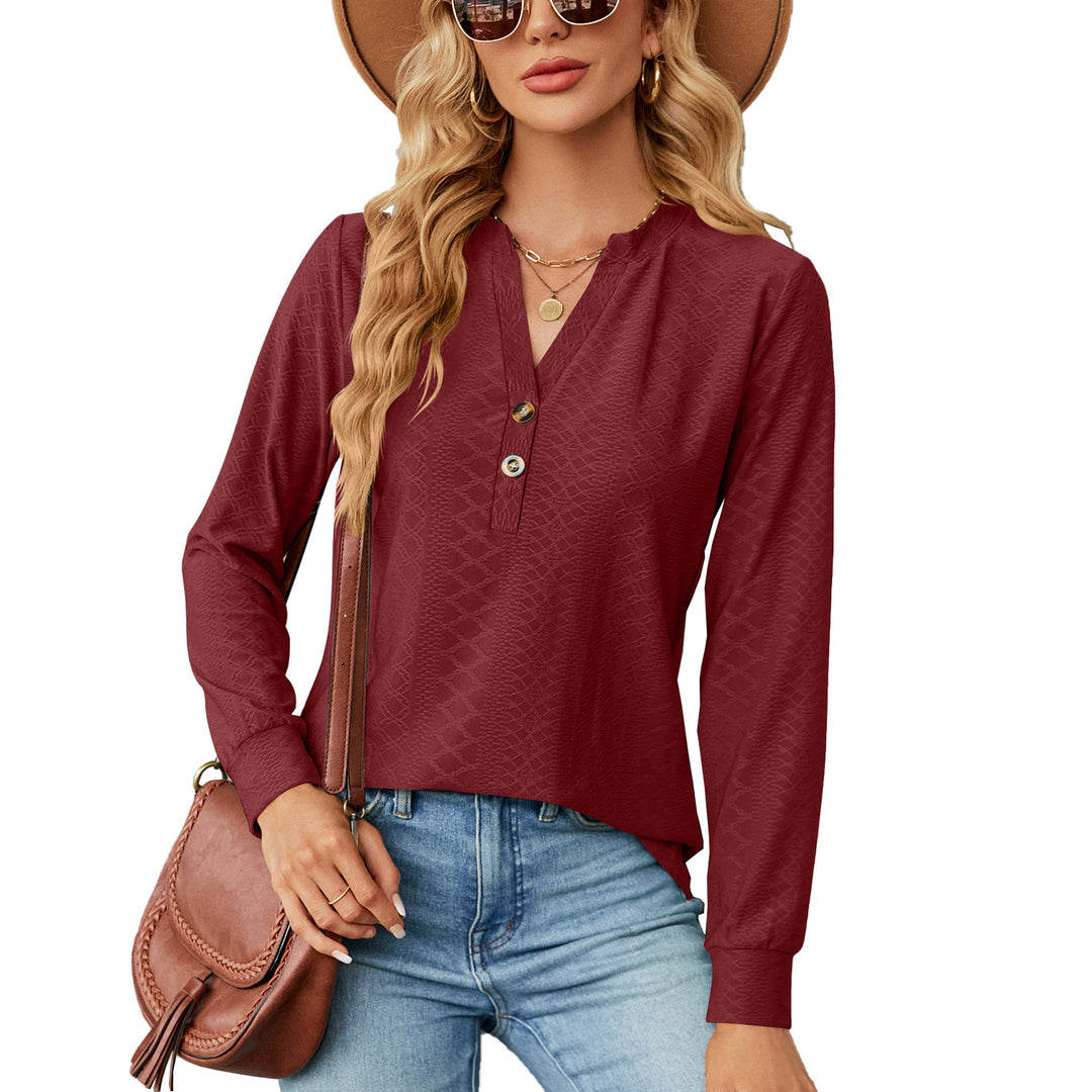 Damen Langarmshirt mit modischem Henley-Ausschnitt und strukturiertem Design Drune