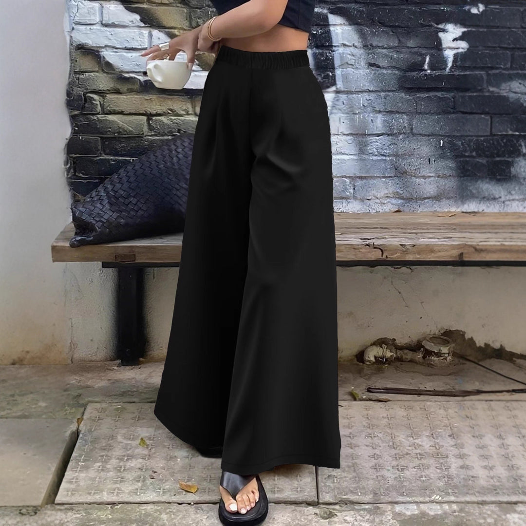 Damen Palazzo‑Hose mit hohem Elastikbund, weitem Bein und Seitentaschen Drune