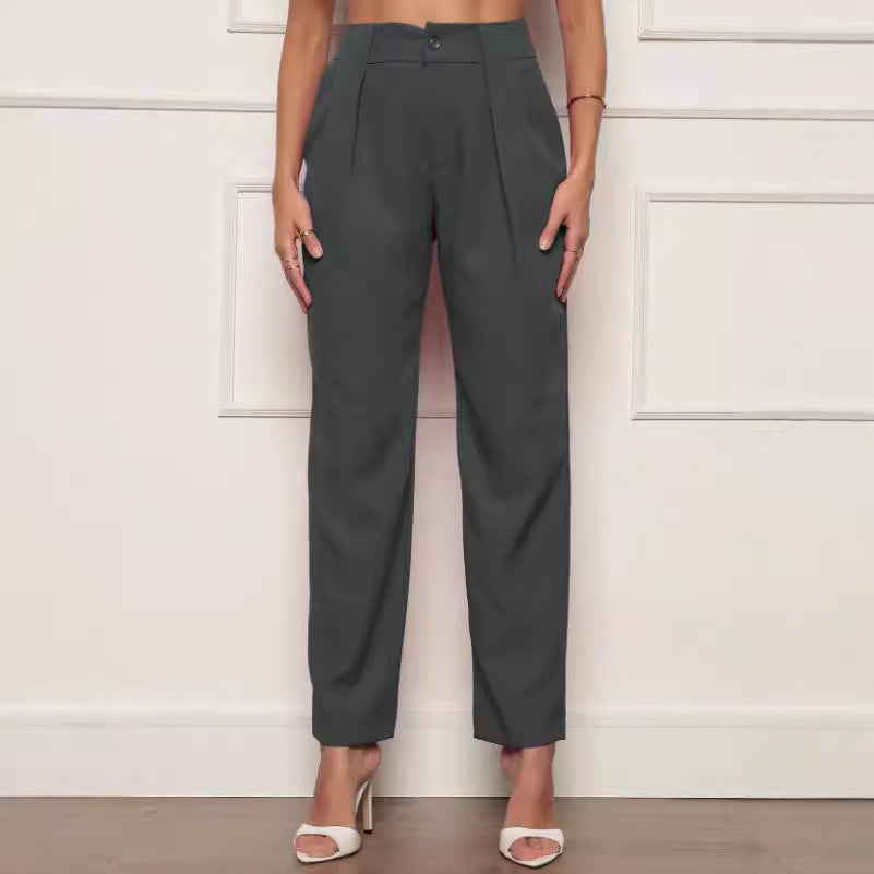 Damen elegante Hochbundhose mit Faltendetails Drune