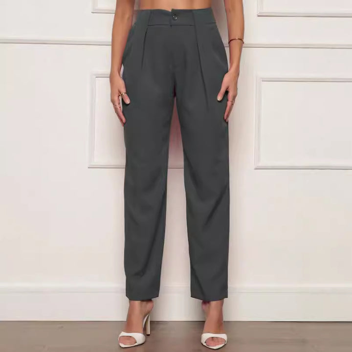 Damen elegante Hochbundhose mit Faltendetails Drune
