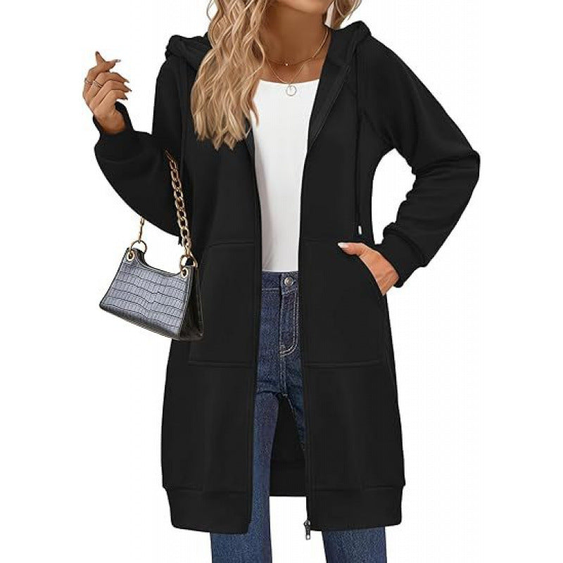 Damen modische Kapuzenjacke mit seitlichen Eingrifftaschen und Reißverschluss Drune