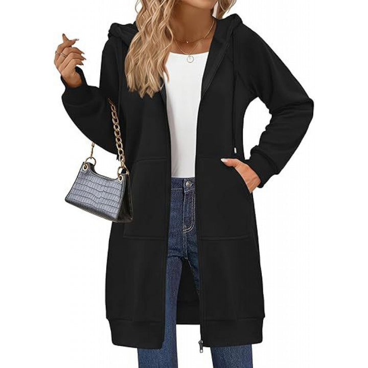 Damen modische Kapuzenjacke mit seitlichen Eingrifftaschen und Reißverschluss Drune
