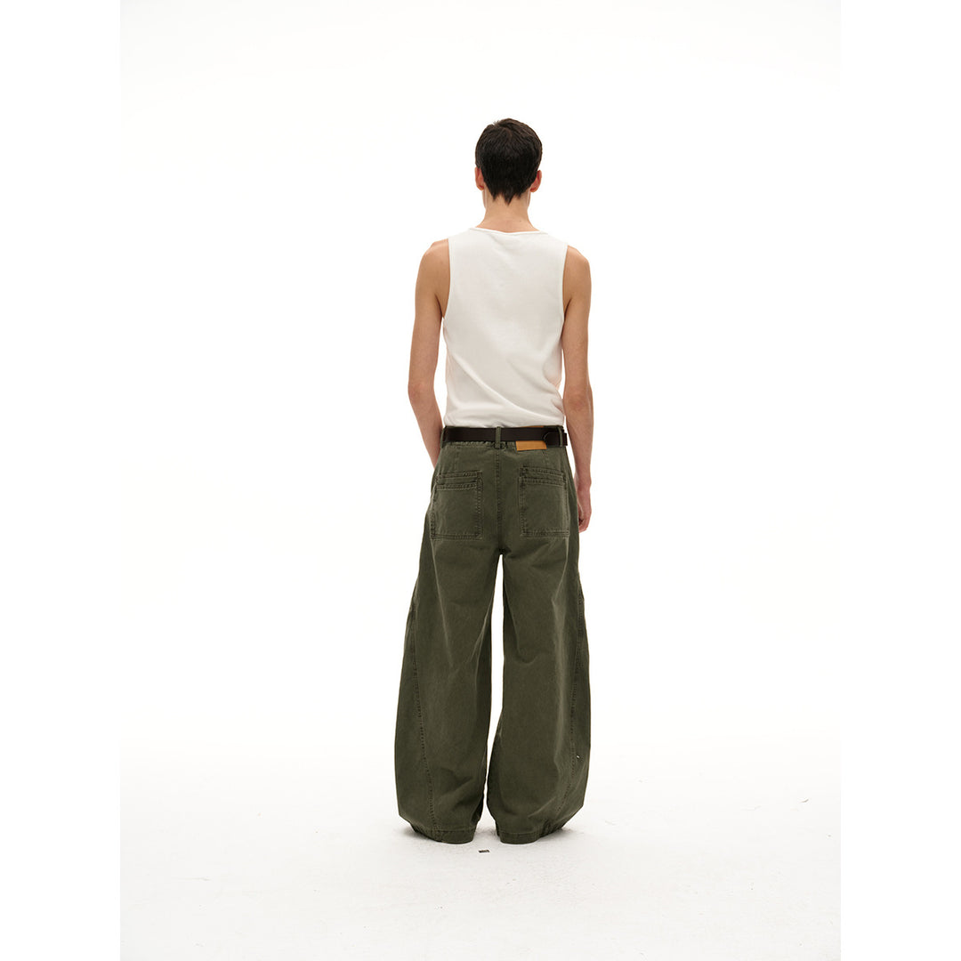Damen Weite High‑Waist Cargo‑Hose im Vintage‑Workwear‑Look mit Aufgesetzten Taschen und Fransen-Details Drune