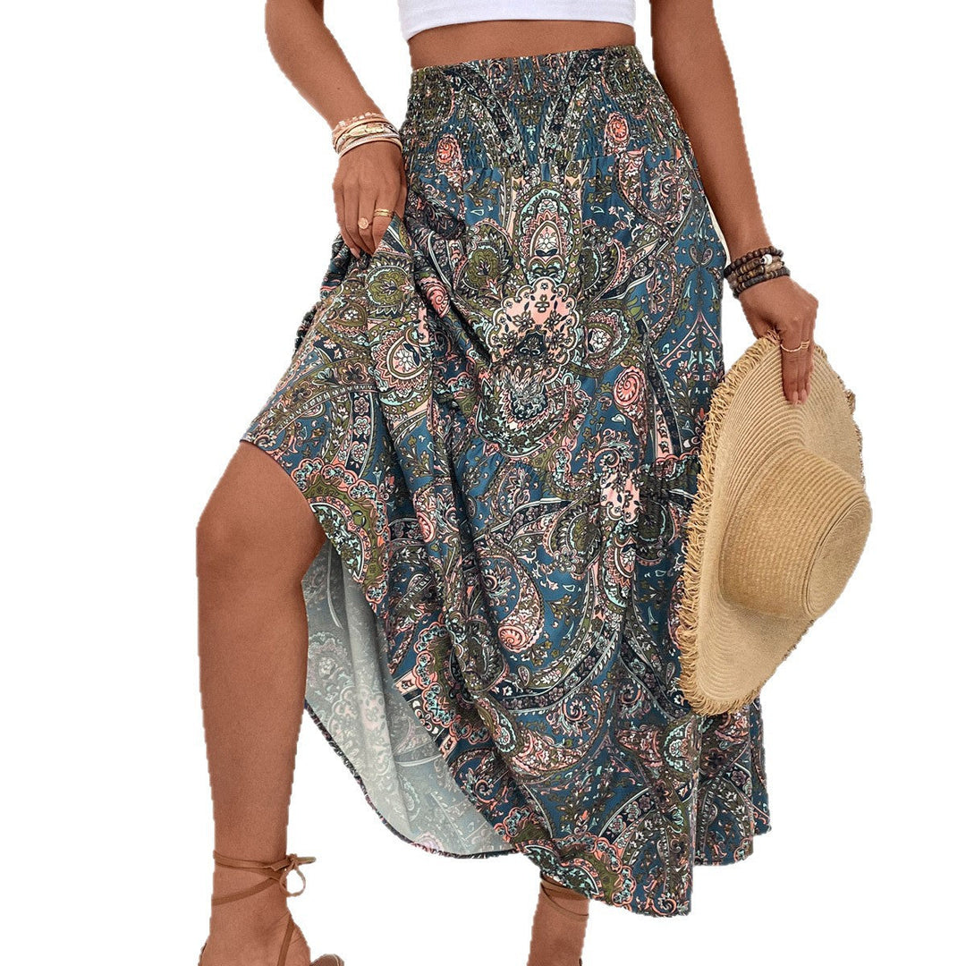 Damen Maxikleid mit Paisleymuster und hohem Schlitz Drune