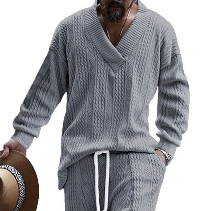 Herren Oversize-Zopfmuster-Pullover mit tiefem V-Ausschnitt Drune