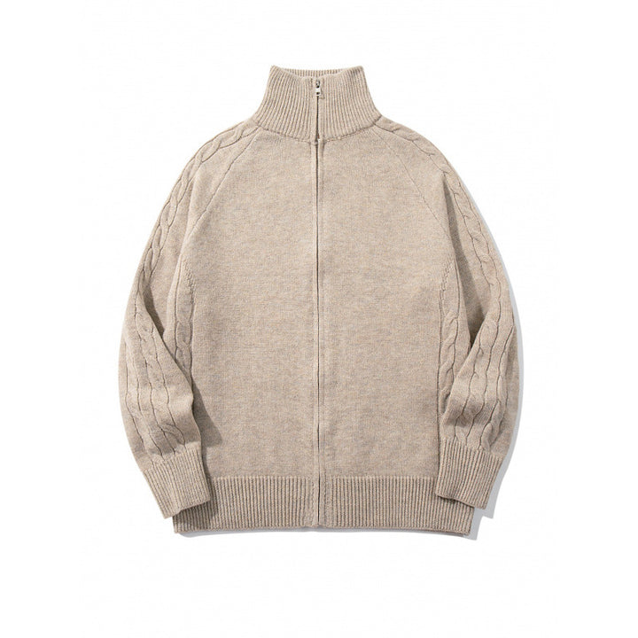 Unisex Boxy-Zip-Strickjacke mit Stehkragen, Zopfmusterärmeln und gerippten Abschlüssen Drune