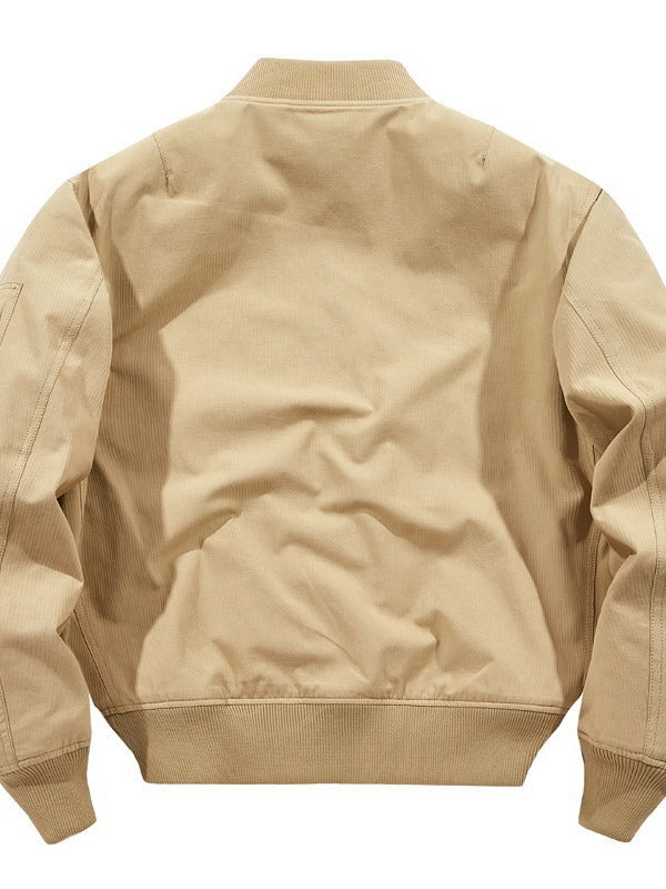 Herren kurz geschnittene Canvas-Bomberjacke mit Ärmel-Utilitytasche und Rippenbündchen Drune