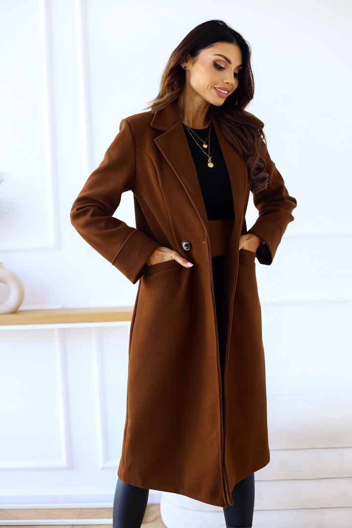 Damen Zeitloser Wollmantel mit elegantem Revers und praktischen Taschen Drune