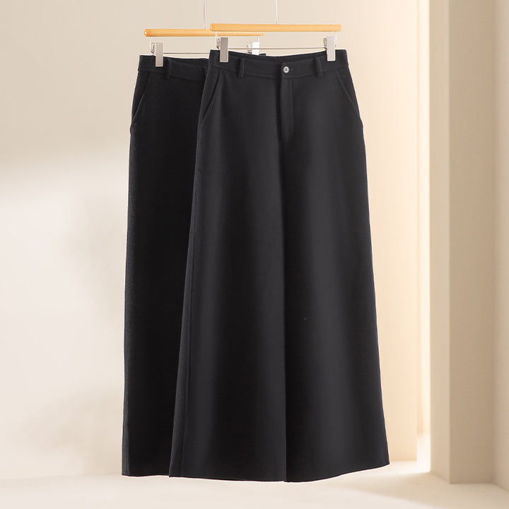 Damen Weite Wollhose mit hohem Bund und Taschen Drune
