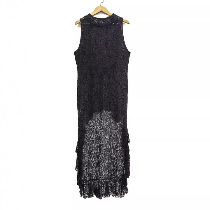 Damen elegantes Spitzenkleid mit Rüschendetails Drune