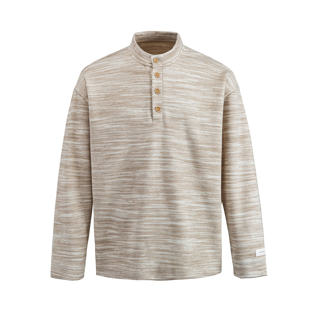 Herren Strukturierter Henley-Strickpullover mit Stehkragen und Melange-Struktur Drune
