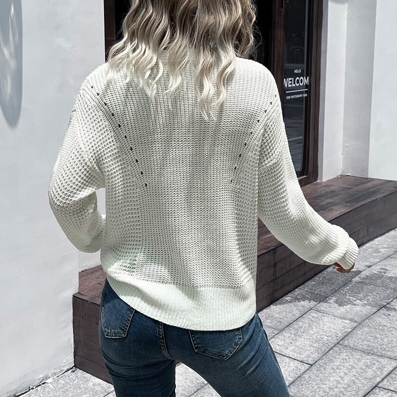 Damen Leichter V‑Ausschnitt Strickpullover mit Strukturmix und lockerer Oversize‑Passform Drune