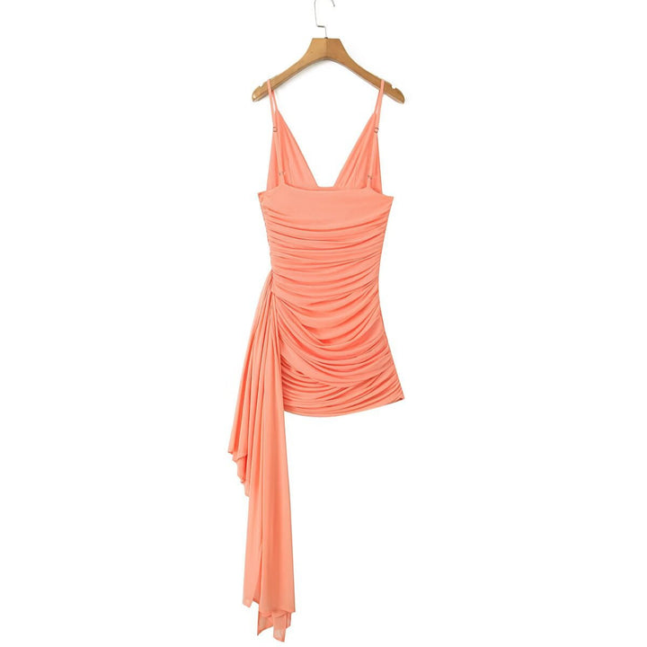 Damen ärmelloses Wickelkleid mit gerafftem Design Drune