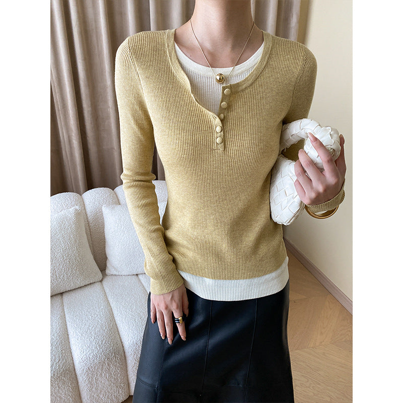 Damen Langarmshirt mit Knopfdetails und modischem V-Ausschnitt Drune