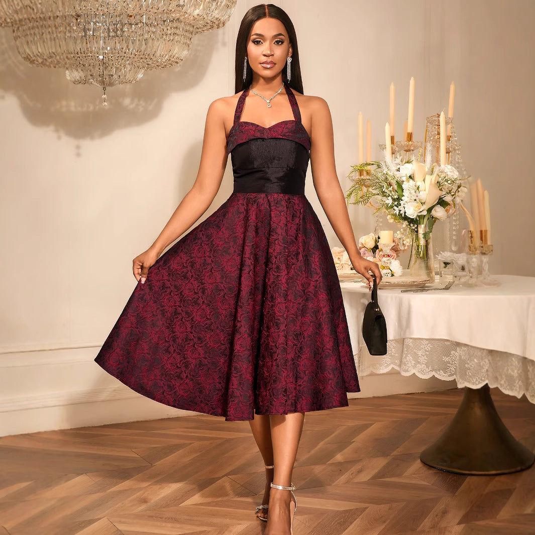 Damen Elegantes Cocktailkleid mit floralem Muster und schmeichelndem Taillengürtel Drune